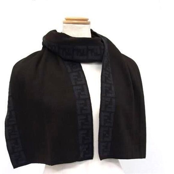 FENDI Zucca Men's Wool Scarf in Dark Brown and Navy